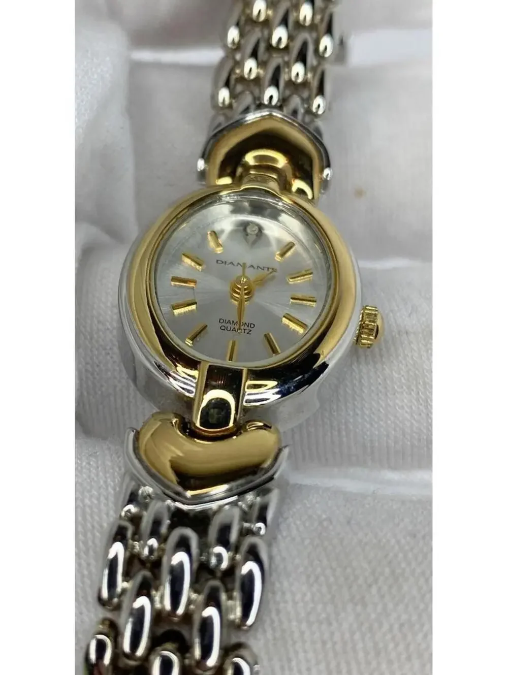 Diamante Women's Silvertone Diamond Quartz Watch Metal Link Bracelet Band